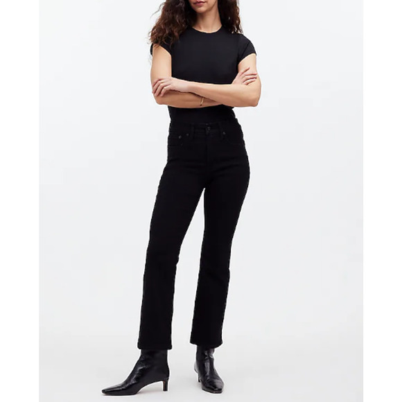 Madewell Jeans Womens 33 Tall Black Kick Out Crop‎ Cali Demi Flare NM810 - Picture 1 of 13